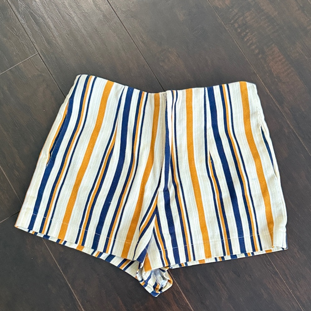 Striped super high waisted Women's Shorts in Blue and Orange